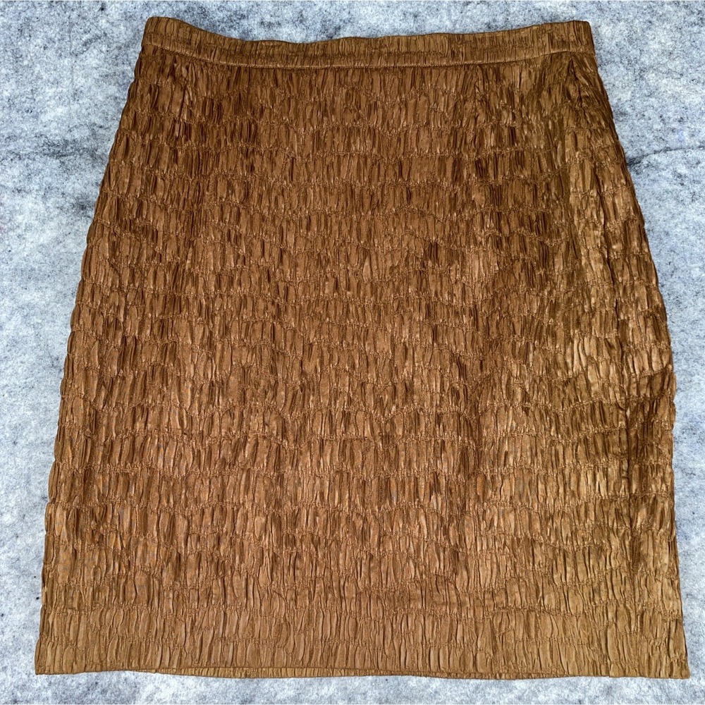 ESCADA Margetha Ley Germany Brown Crinkle A-Line Pencil Acetate Skirt Size 42